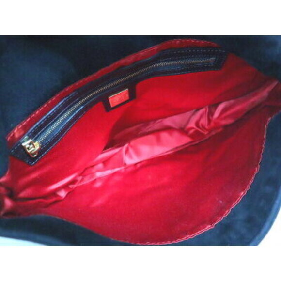 FENDI Mamma Bucket Shoulder Bag Suede Leather Black Red - Picture 5 of 7